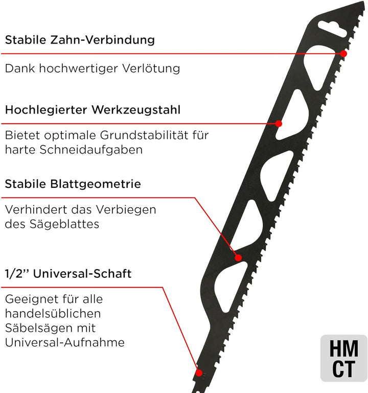 kwb Säbelsägeblätter für Steinbearbeitung, HM Hartmetallzähne, Hochlegierter Stahl, stabile Zahn-Ver