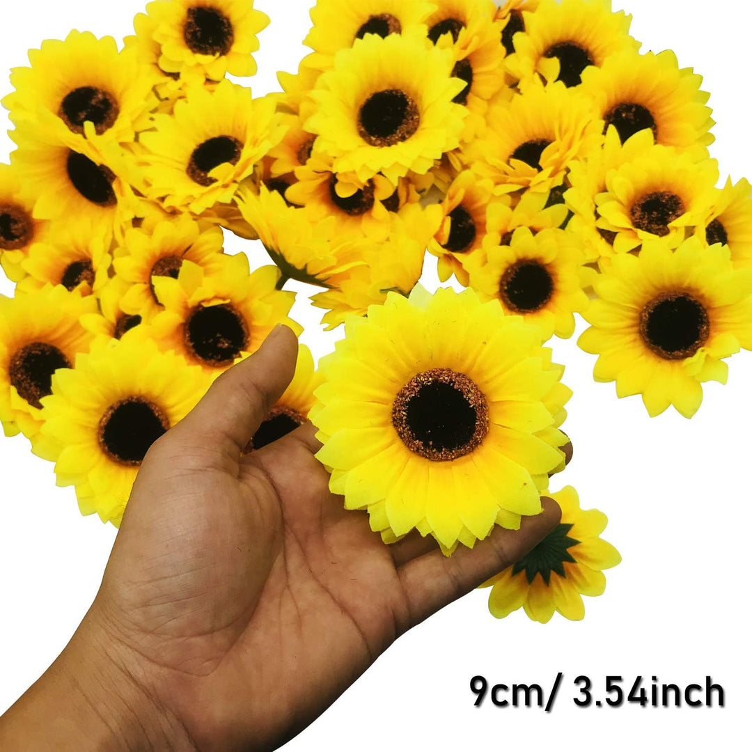 Woohome 120 Stück Künstliche Sonnenblumen 7CM und 9CM Kunstblumen Sonnenblumen Plastik Sonnenblume K