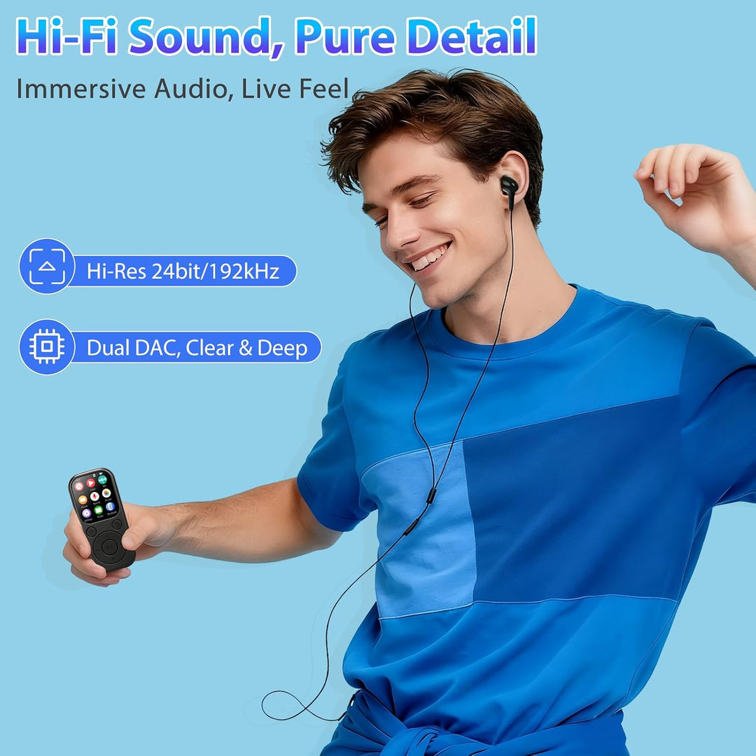 MP3 Player mit Bluetooth 5.3, Tragbarer Musikplayer mit 64GB Speicherkarte, FM Radio, Sprachaufnahme