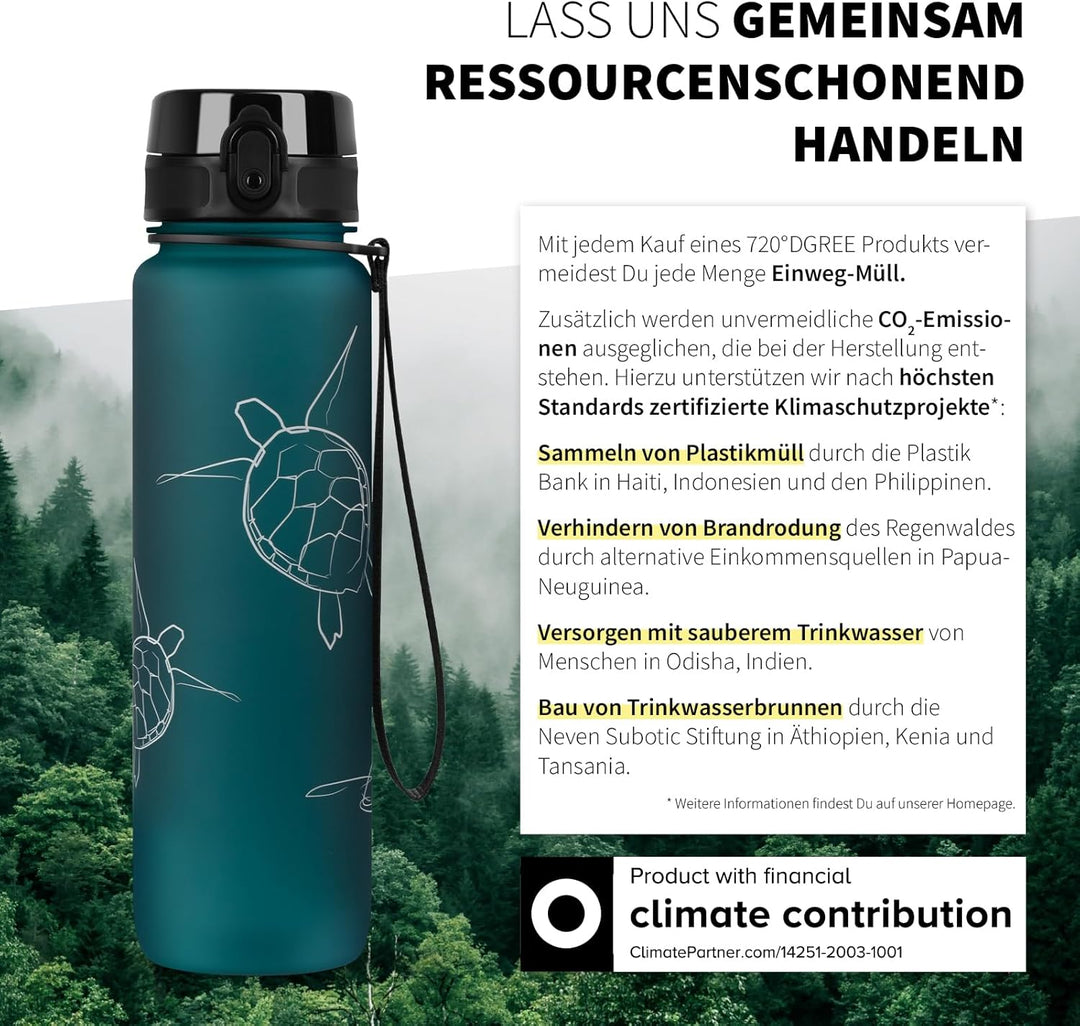 720°DGREE Trinkflasche 1l mit Motiv “uberBottle“ +Sieb - Auslaufsicher, Leicht, BPA-Frei, Bruchsiche