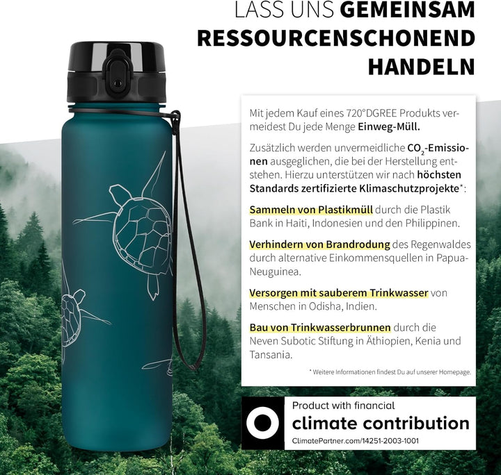 720°DGREE Trinkflasche 1l mit Motiv “uberBottle“ +Sieb - Auslaufsicher, Leicht, BPA-Frei, Bruchsiche