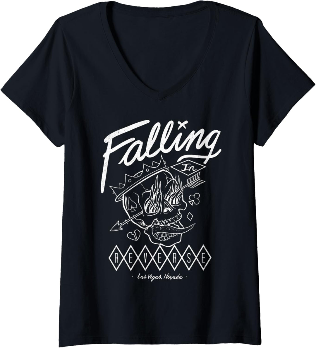 Falling In Reverse - Official Merchandise - Flame Skull T-Shirt mit V-Ausschnitt