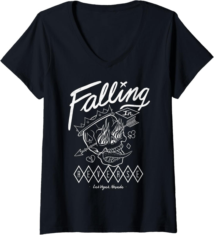 Falling In Reverse - Official Merchandise - Flame Skull T-Shirt mit V-Ausschnitt