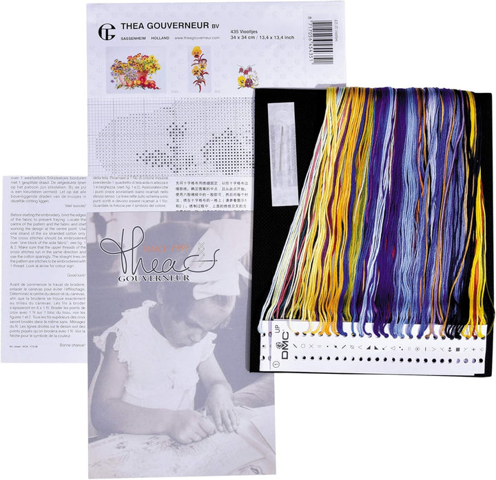 Thea Gouverneur Stiefmütterchen Aida Schwarz Kreuzstich Set, Kreuzstich Set Vorgedruckt, 18 count, 3