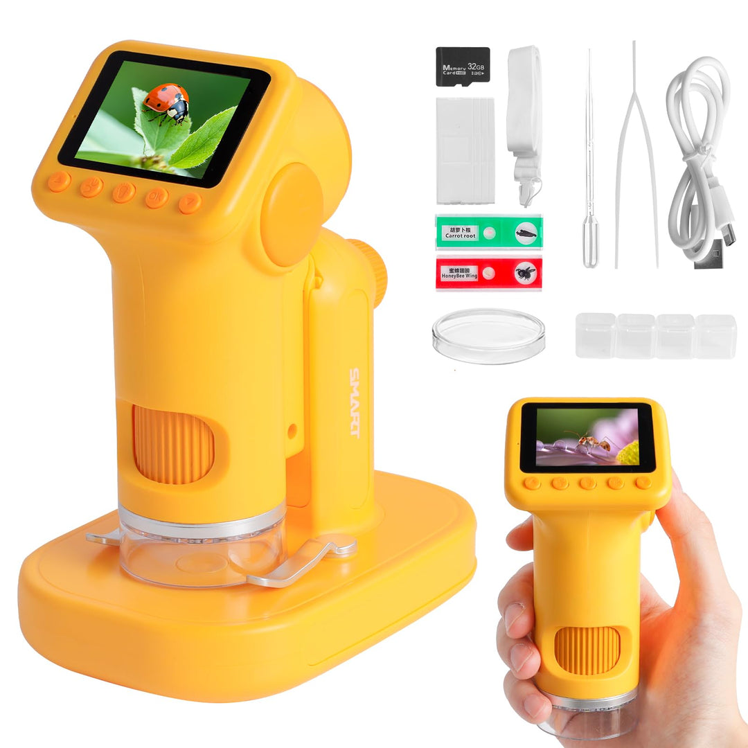 1600X Digitales Mikroskop für Kinder, 2-in-1 Kinder Mikroskop mit 2,0" HD-Bildschirm, inkl. 32 GB SD