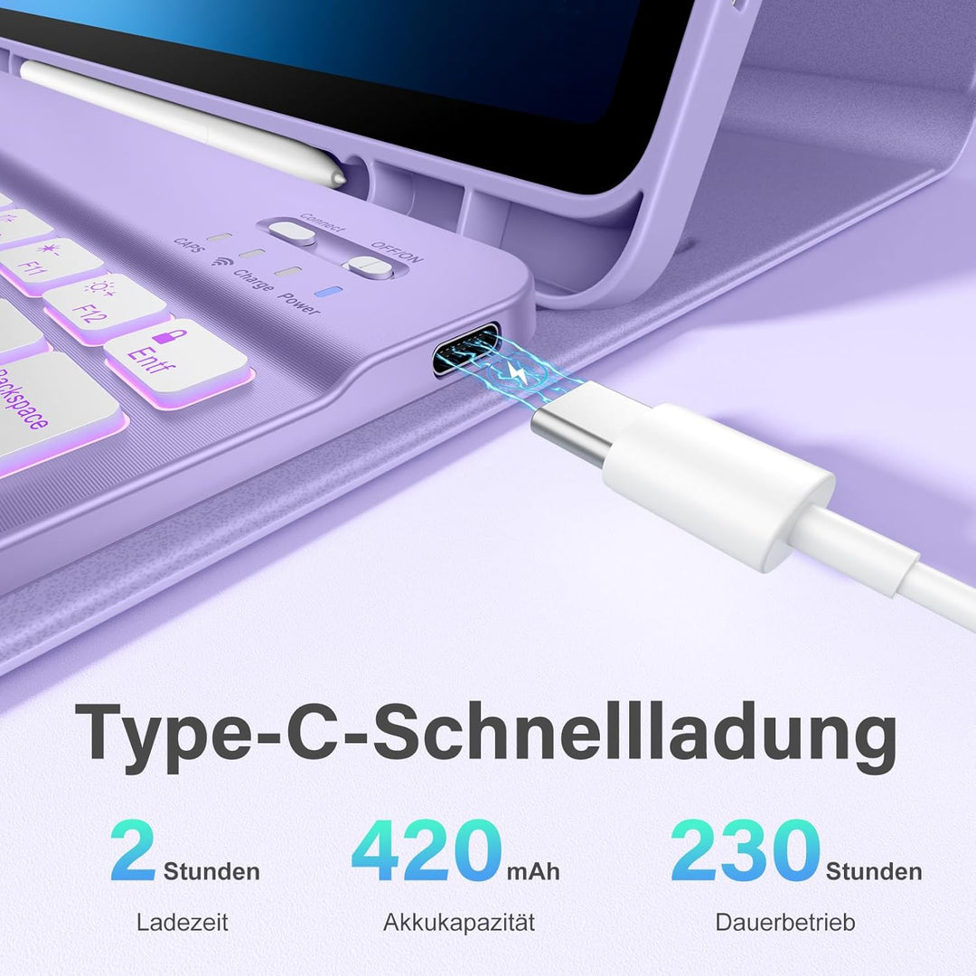 Vobafe Tastatur Hülle für Samsung Galaxy Tab S10 Lite/S10 FE/S9 FE 10.9 Zoll/Tab S9 11 Zoll, 7-Farbe