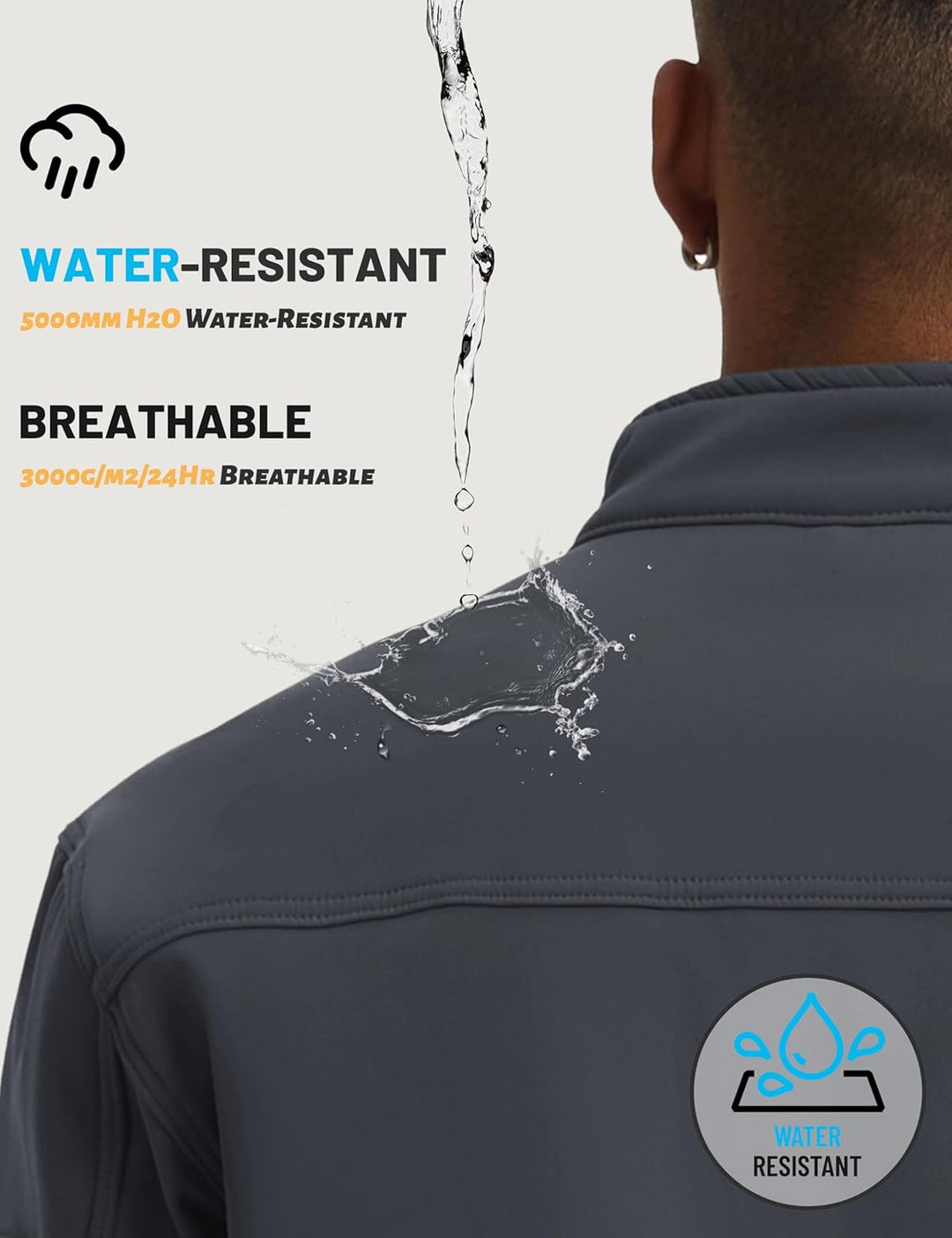 TACVASEN Herren Softshell Jacke Winddichte Warme Fleece Outdoorjacke Übergangsjacke mit Reissverschl