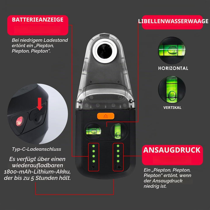 4-in-1 Laser Wasserwaage, Wiederaufladbares Elektronische Wasserwaage mit Kreuzwasserwaage,Bohrstaub