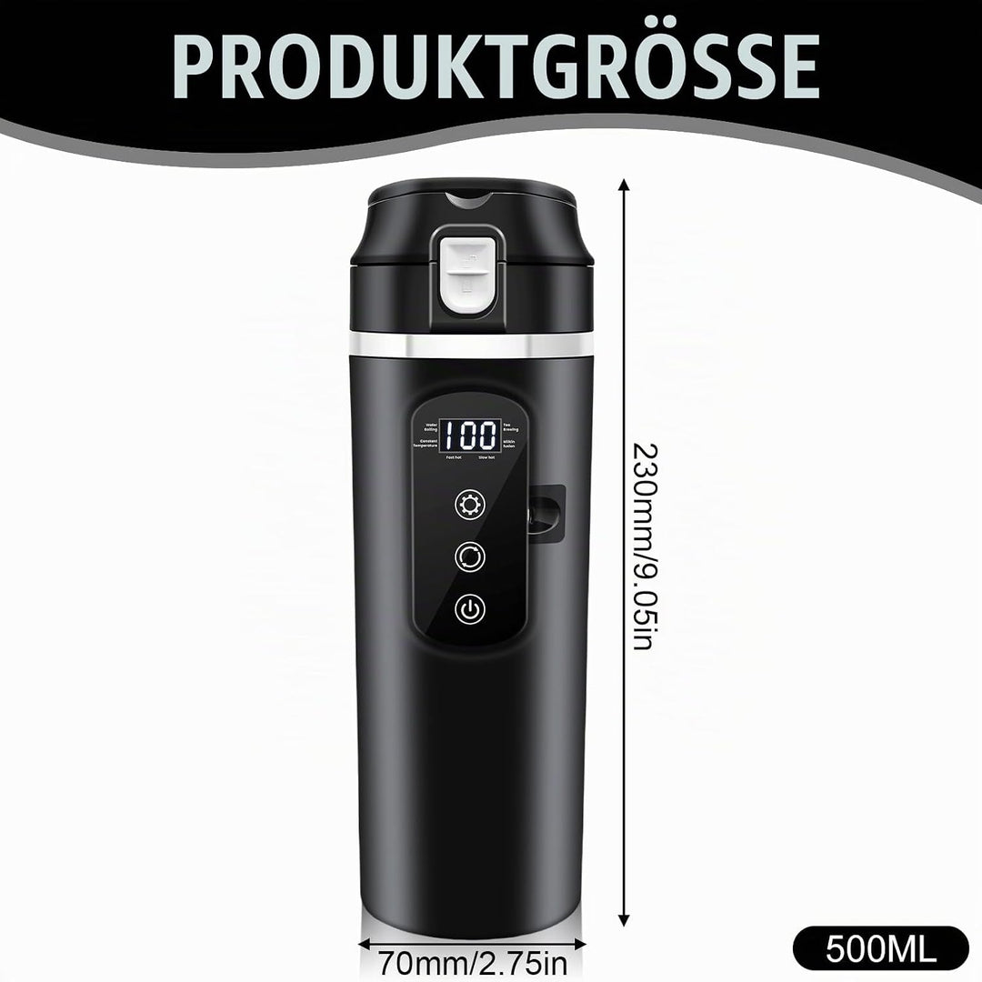 500ml Auto-Heizbecher, 12V/24V Auto Wasserkocher mit LCD-Anzeige, 45-100W Tragbare Heizung Reise Was
