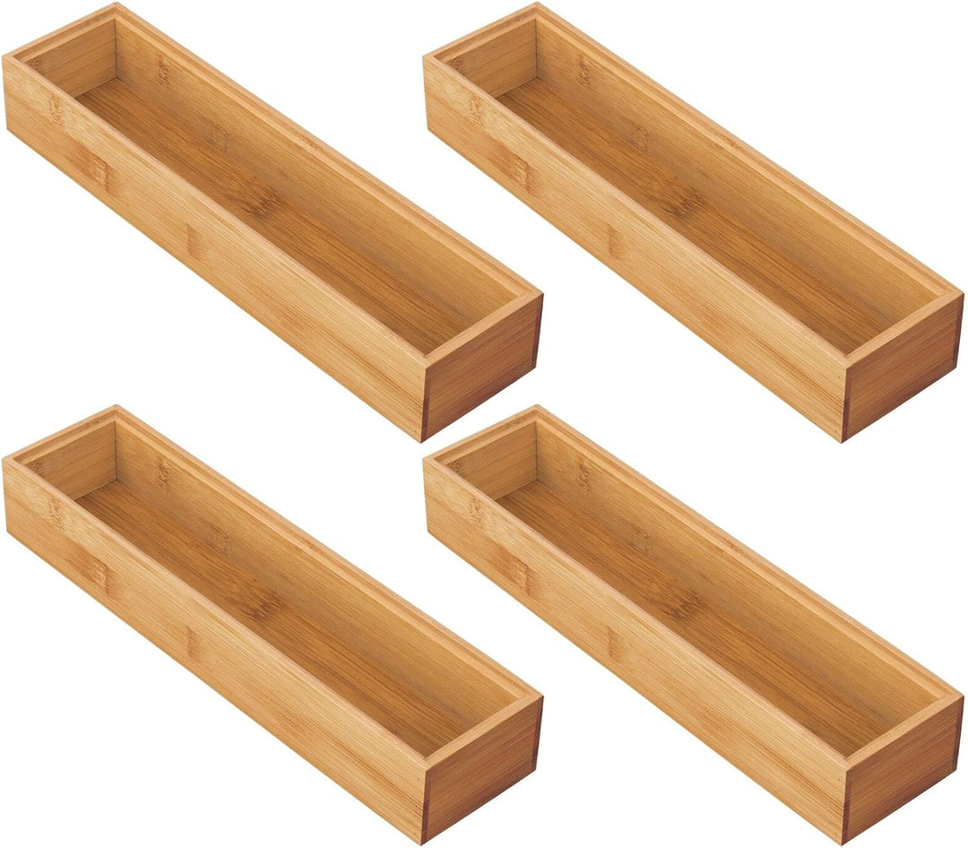 mDesgn 4er-Set Aufbewahrungsbox für Schreibtisch und Badezimmer – rechteckige Schubladenbox aus Bamb