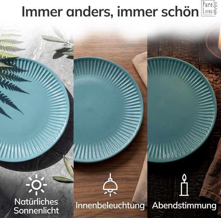 Steingut Frühstücksteller 6 Personen Hygge TESTSIEGER, Traumhaftes Skandinavisches Steingut Dessertt