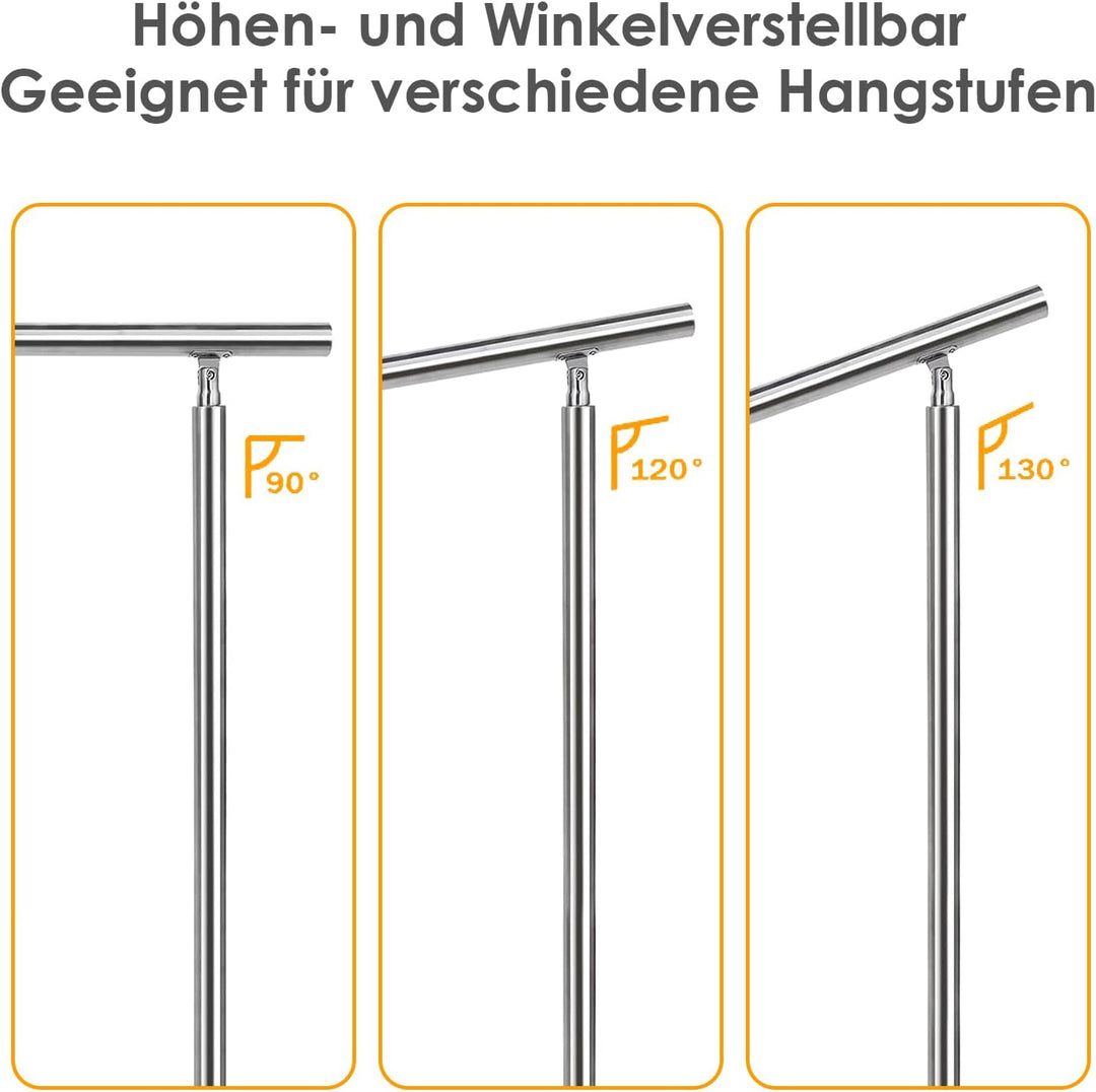Lospitch Edelstahl-Handlauf Geländer für Balkon Brüstung Treppen mit/ohne Querstreben (80cm, 4 Quers