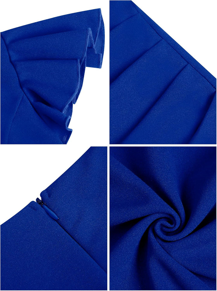 Missufe Damen Cocktailkleid Wickelkleid Partykleid Midikleid Elegant Bodycon Kleider Königsblau S, K