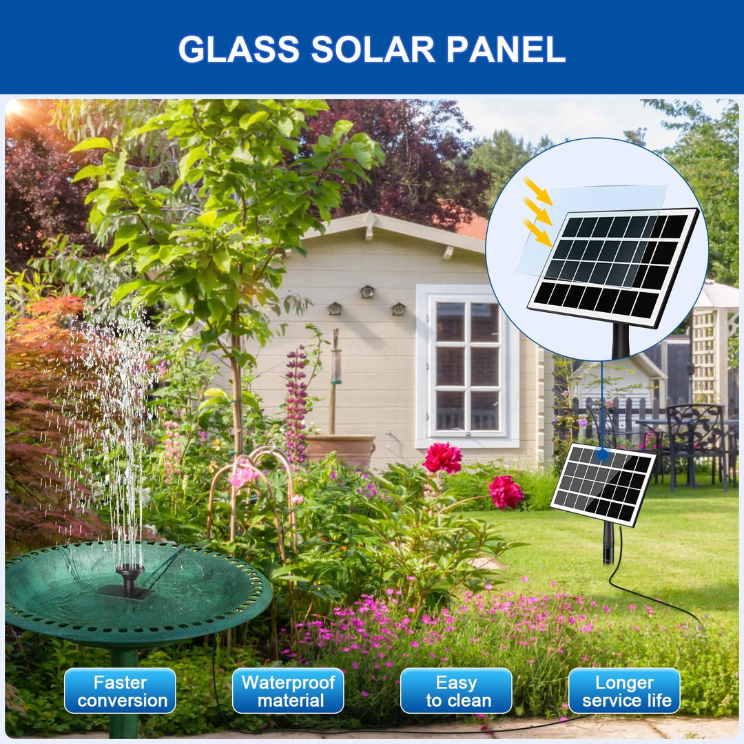 SZMP Solar Springbrunnen, 2024 Upgrade Glas Solar Teichpumpe mit 3M Kabel & 8 Düsen Solar Wasserpump