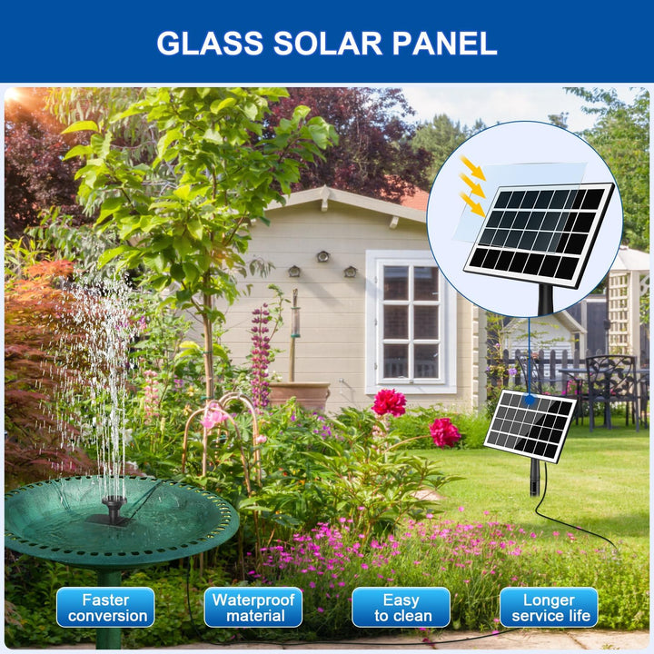 SZMP Solar Springbrunnen, 2024 Upgrade Glas Solar Teichpumpe mit 3M Kabel & 8 Düsen Solar Wasserpump