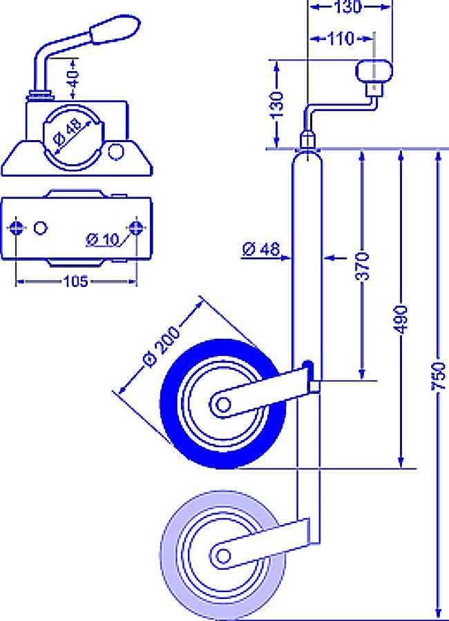 meinAnhängerersatzteil mAe 150kg / 90kg Anhängerstützrad Stützrad für Pkw Anhänger + Halter + Schrau