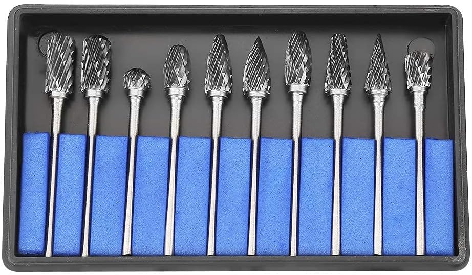 10 Stück Hartmetall Rotations Bits 2,35 mm Schaft Drehfeile Hartmetall Frässtifte Set Werkzeuge für
