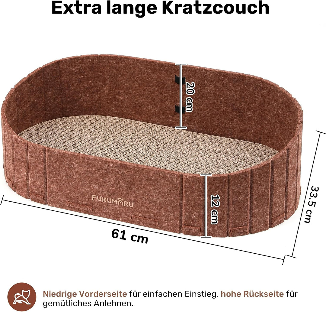 FUKUMARU Kratzbrett für Katzen, 61 cm Kratzpappe in Sofa-Form, Umkehrbares Katzenbett, Runde Kratzpa