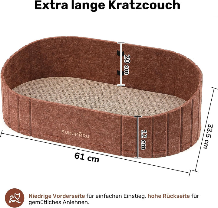 FUKUMARU Kratzbrett für Katzen, 61 cm Kratzpappe in Sofa-Form, Umkehrbares Katzenbett, Runde Kratzpa