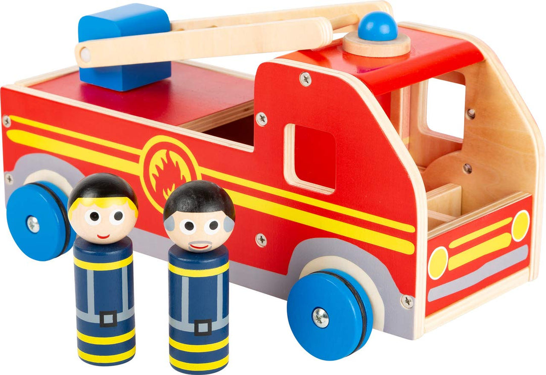 small foot Grosses Feuerwehrauto aus Holz, mit Spielfiguren und bewegbarer Rettungsleiter, ab 3 Jahr