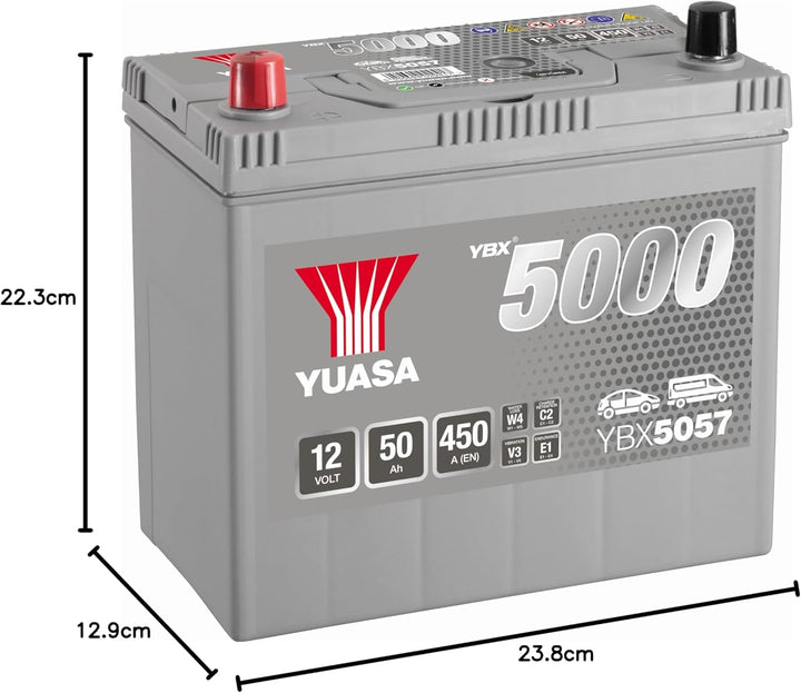 Yuasa YBX5057 Hochleistungs-Akku, 12 V, 50 Ah, 450 A, silberfarben