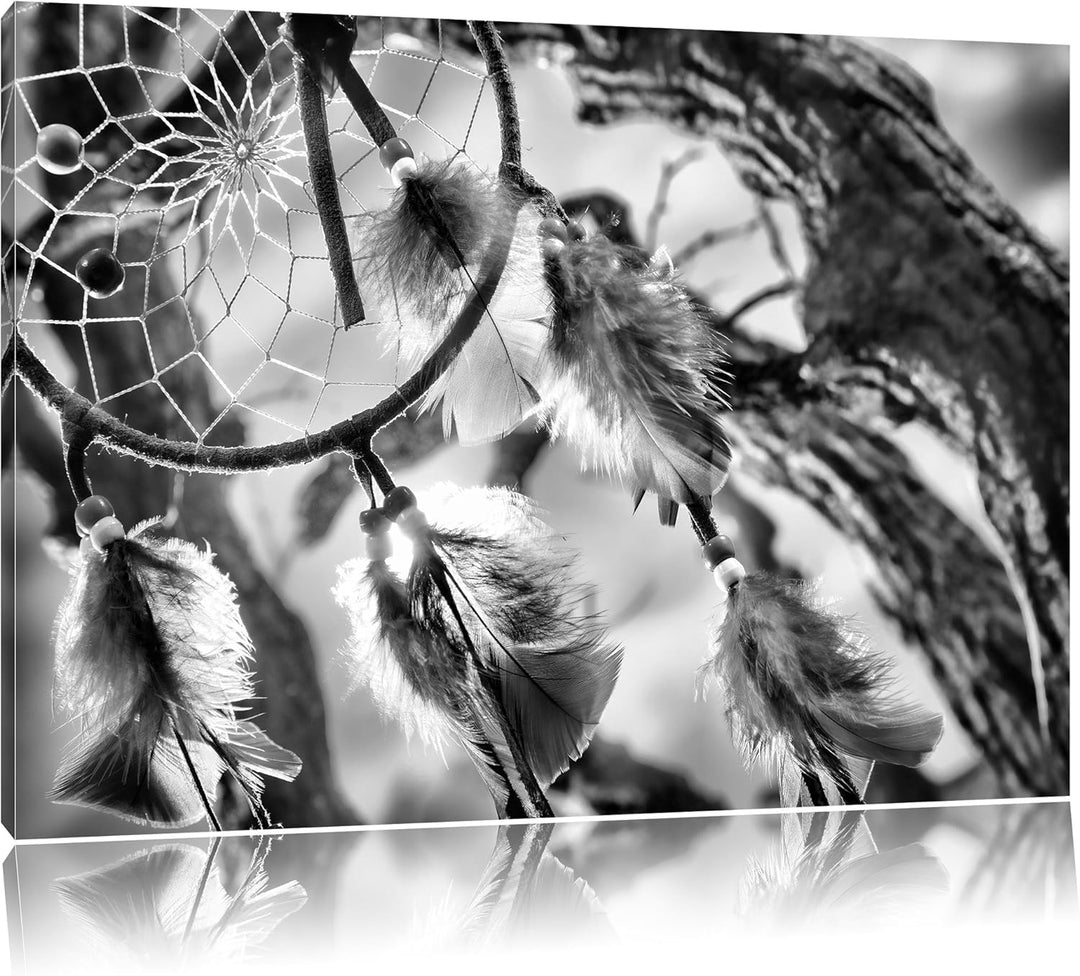 Monocrome, Traumfänger, Format: 100x70 auf Leinwand, XXL riesige Bilder fertig gerahmt mit Keilrahme