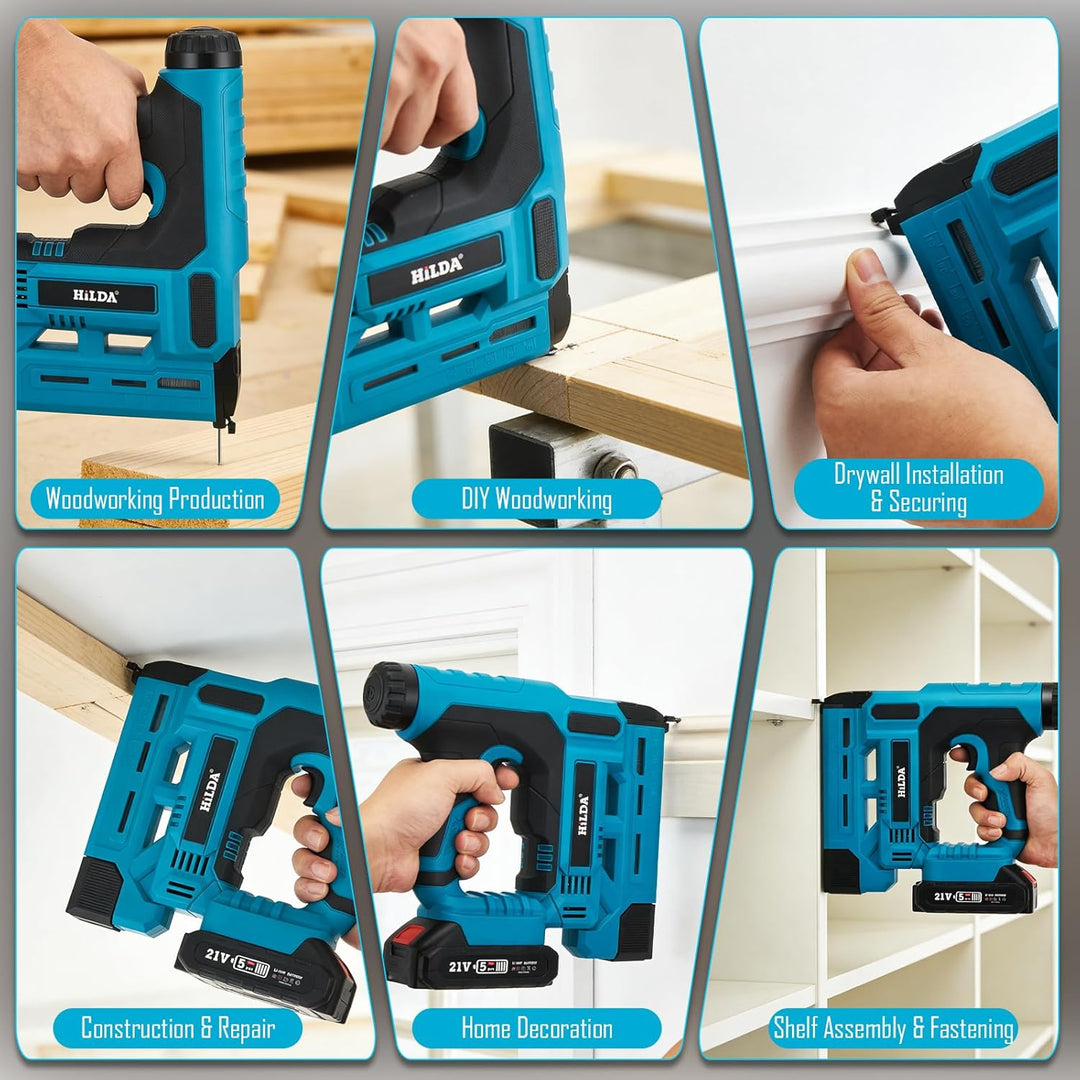 Akku-Nagler Set Elektrisch - 2-in-1 Brad Nagler & Klammerer mit 2x 2.0Ah Akkus - 1000 Nägel/Klammern