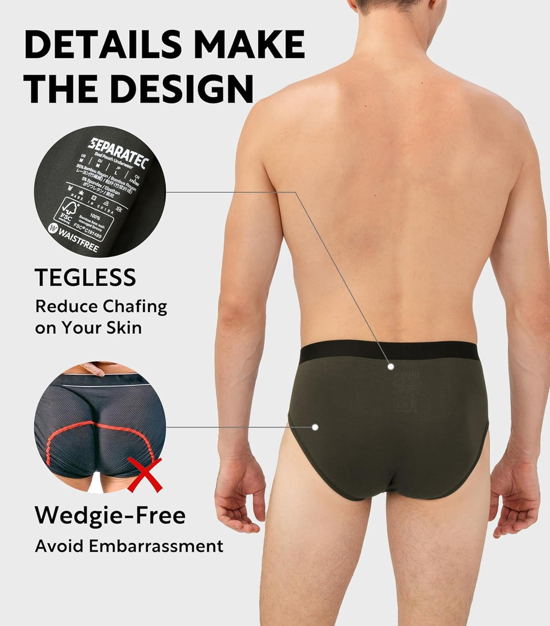 Separatec Herren Boxershorts 4er Pack Doppelbeutel Dual Pouch, Bambus Unterhosen Männer, Stretcken H