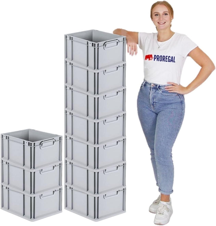 SuperSparSet 10x Eurobox NextGen Grip mit Auflagedeckel & 4 grünen Schiebeschnappverschlüssen, HxBxT
