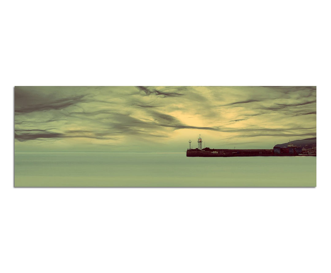 Paul Sinus Art Panoramabild auf Leinwand und Keilrahmen 150x50cm Meer Wolken Sonnenstrahlen Leuchttu