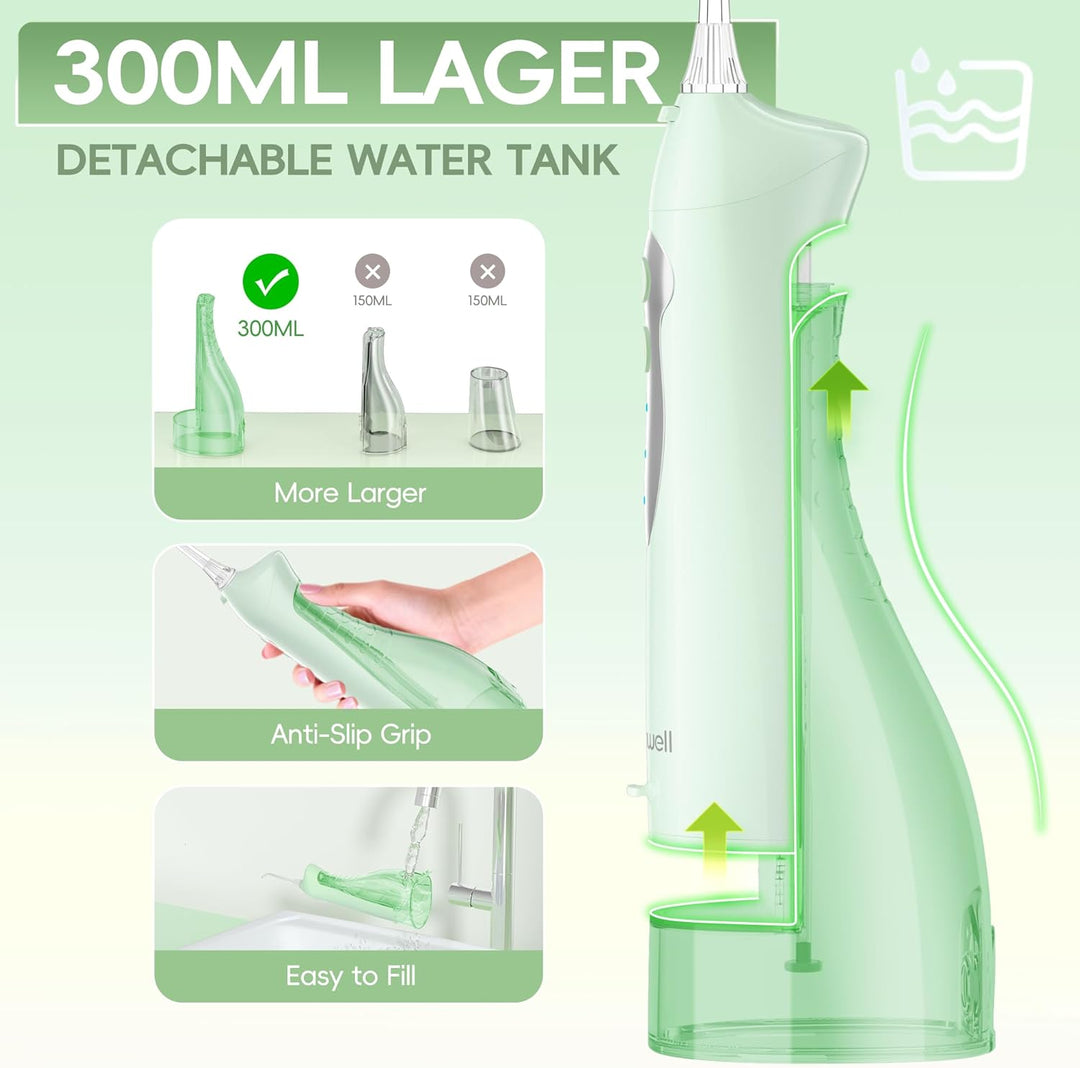 Mornwell Munddusche Kabellos für Zähne Tragbar Oral Irrigator Elektrische Zahnreiniger 300ML 3 Modi