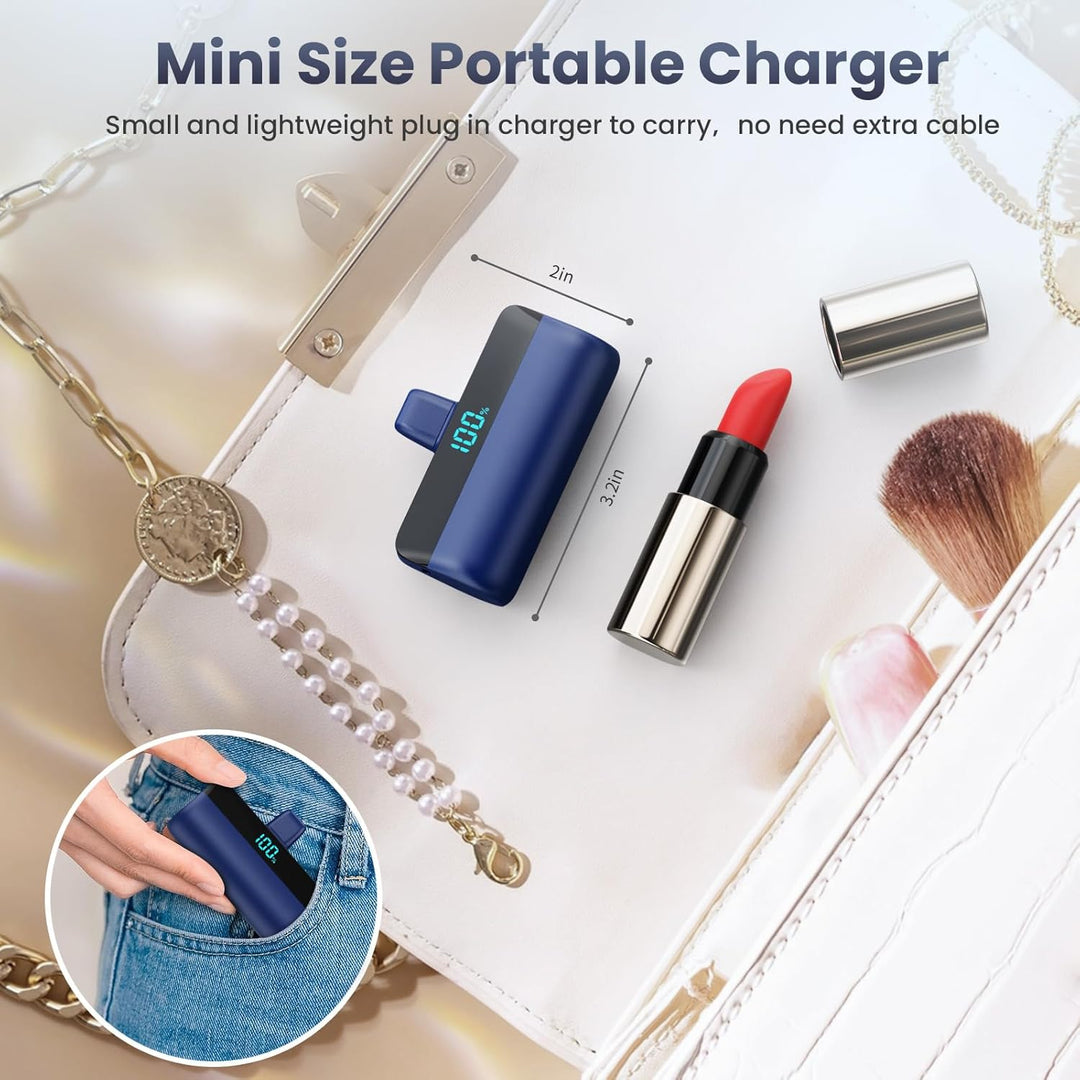 Mini Powerbank für iPhone 5200mAh, Upgrade 20W PD 3.0A Schnelles Aufladen Kompakt Power Bank mit LCD