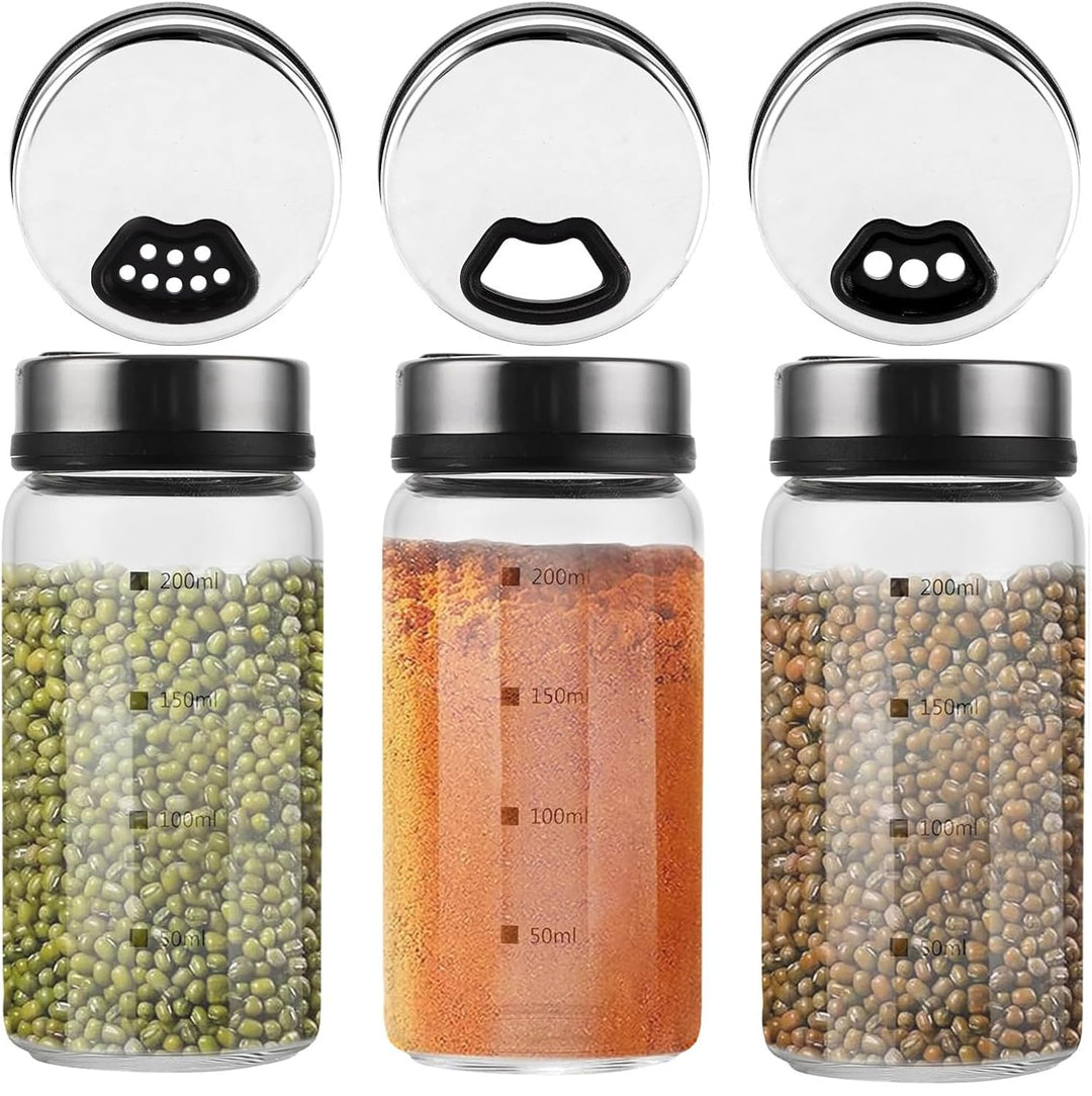 3 Stück Gewürzgläser mit Drehdecke, 200ml Gewürzdosen aus Borosilikatglas, Glas Gewürzstreuer, Salz
