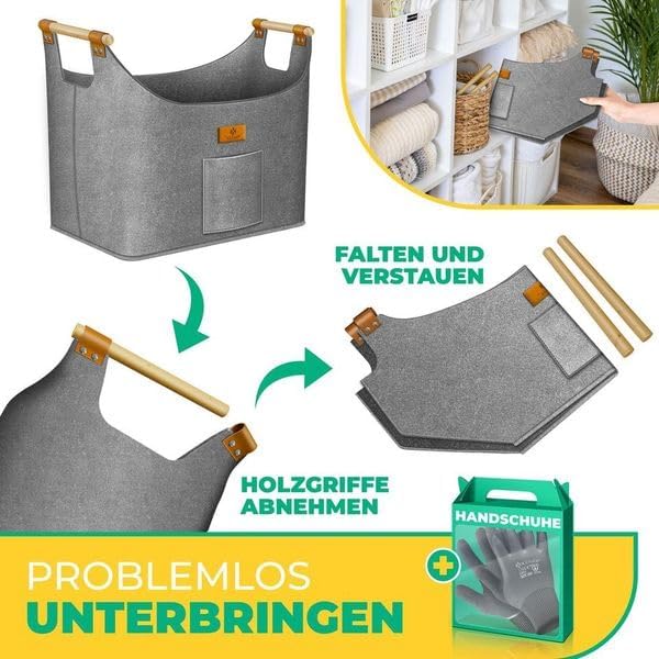 KESSER® Brennholzkorb XL 60 Liter | Kaminholztasche extra dicker Filz | Feuerholzkorb faltbar mit ve