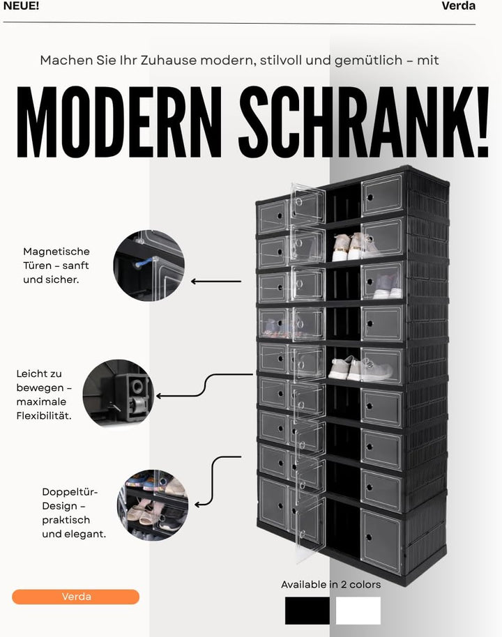 Verda Schuhschrank, Schuhregal und Schuh Organizer aus Kunststoff mit magnetischer Tür, 9 Reihen, fa