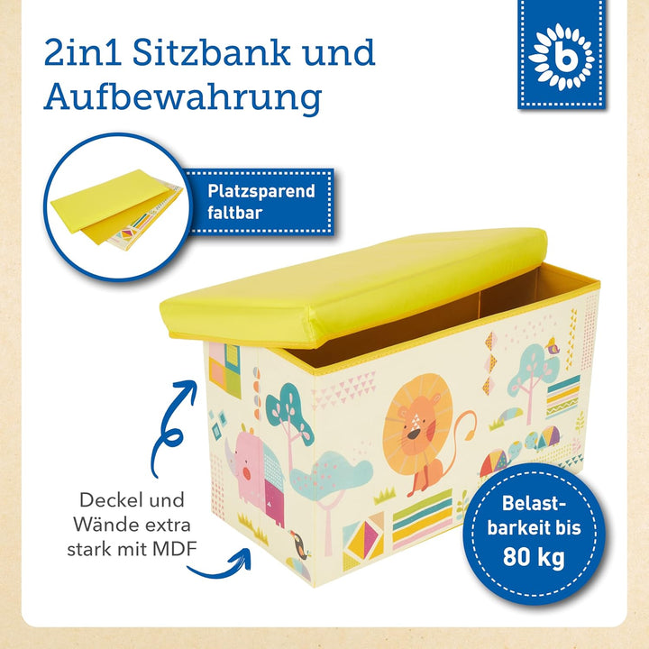 Bieco Aufbewahrungsbox mit Deckel Kinder Zoos, faltbar, Sitzhocker mit Sitzgelegenheit, und Polsteru