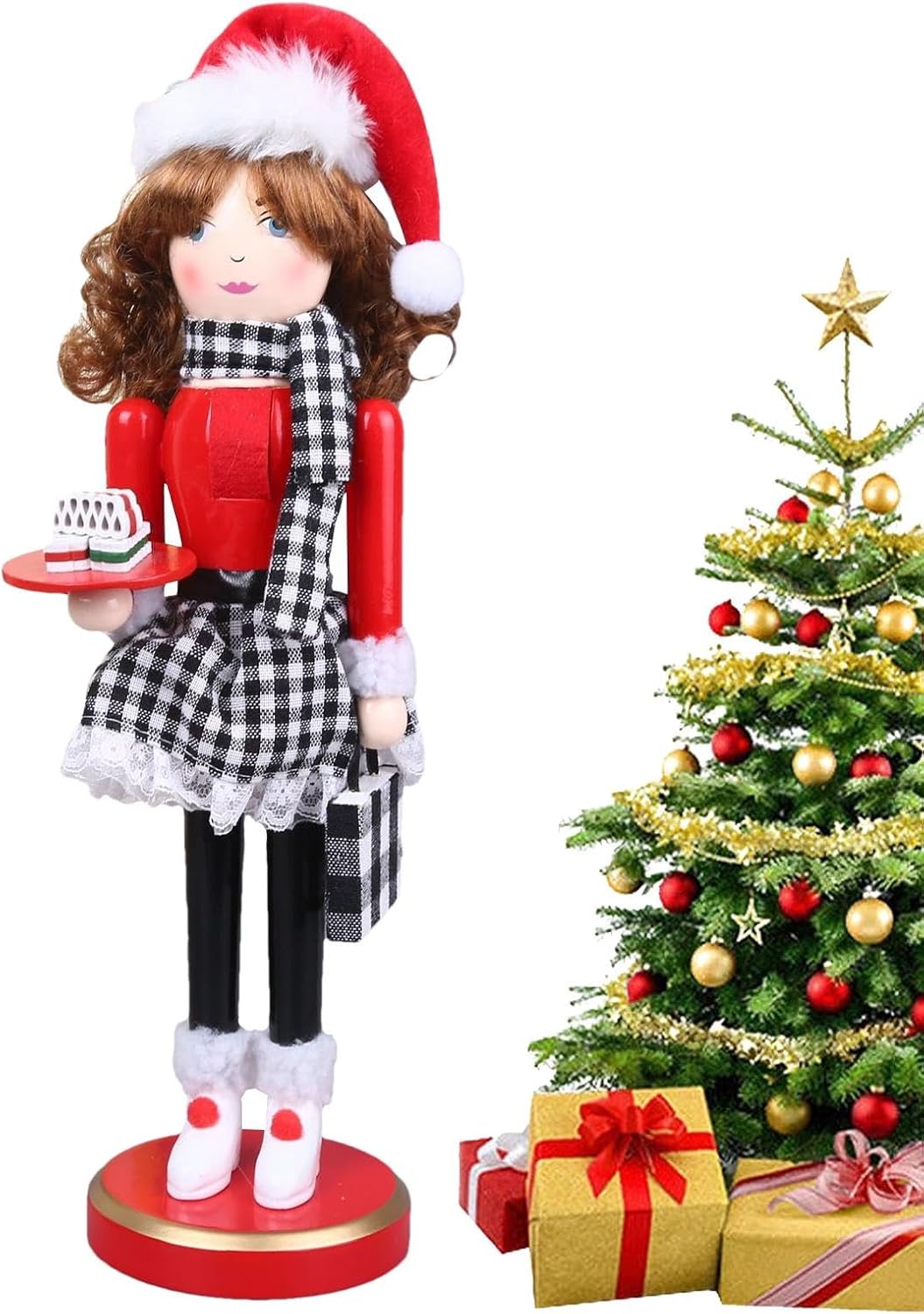 Gitekain Color Woman Nussknacker-Mittelstücke, Weihnachts-Nussknacker-Statue, grosse Weihnachts-Holz