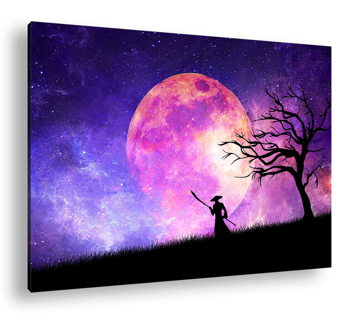 deyoli Samurai im Mondschein Format: 80x60 als Leinwandbild, Motiv fertig gerahmt auf Echtholzrahmen