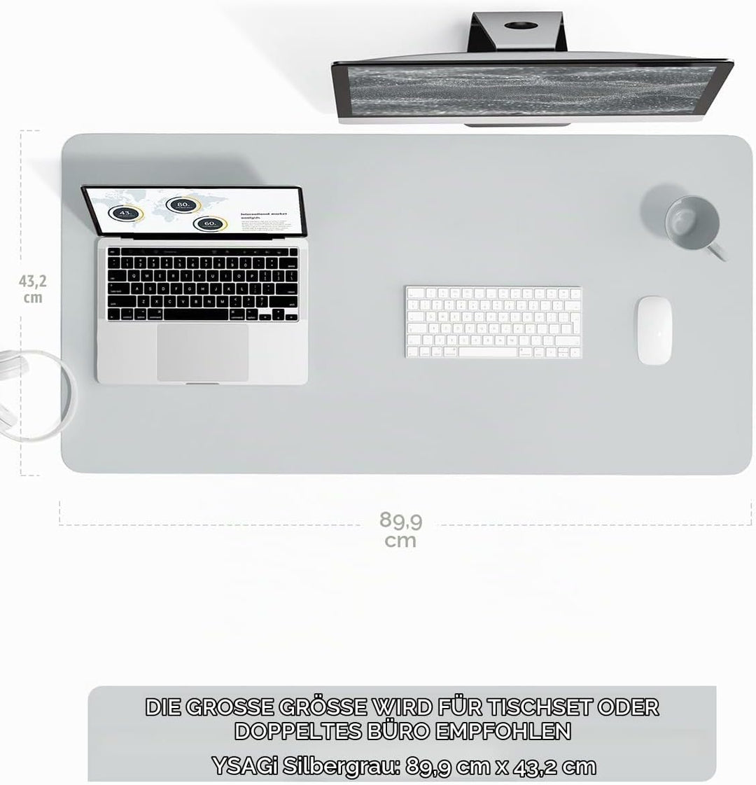 YSAGi Schreibtischunterlage, Mauspad mit Leder und Rutchfeste Wildleder, Multifunktionales Office Mo