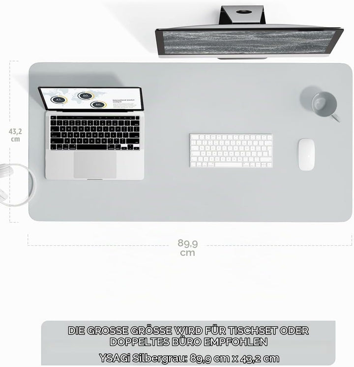 YSAGi Schreibtischunterlage, Mauspad mit Leder und Rutchfeste Wildleder, Multifunktionales Office Mo