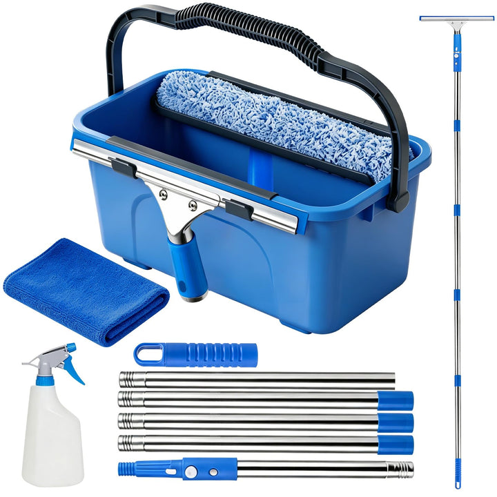 Fensterreiniger Set, Fensterreiniger mit 200CM Teleskopstiel Fensterwischer,12L Eimer 35CM Silikonab