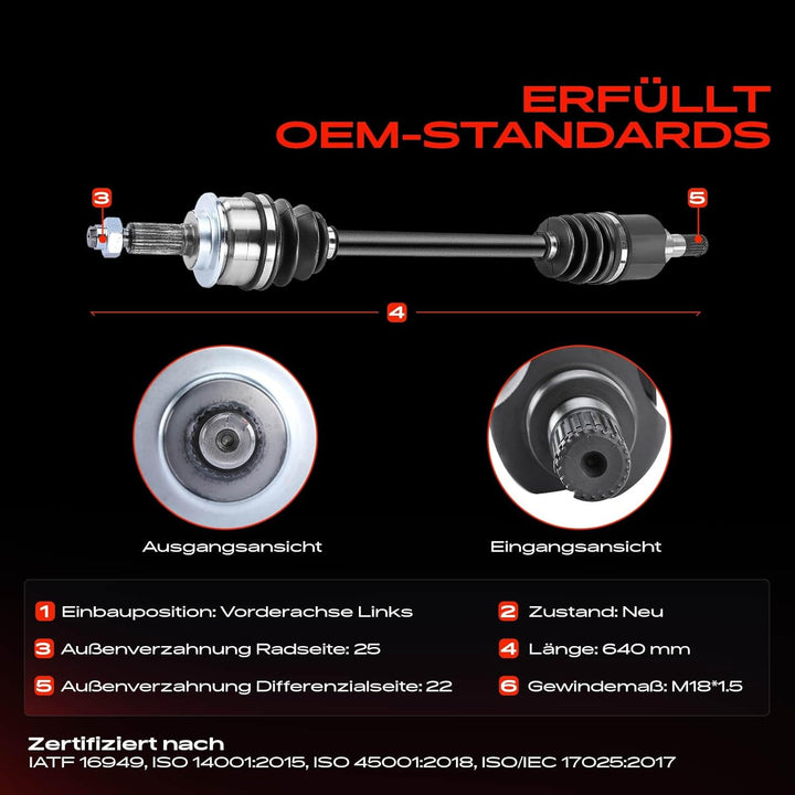 Frankberg Antriebswelle Vorne Links Kompatibel mit Agila (B) B H08 1.0L 1.2L 2008-2015 Splash EX 1.0