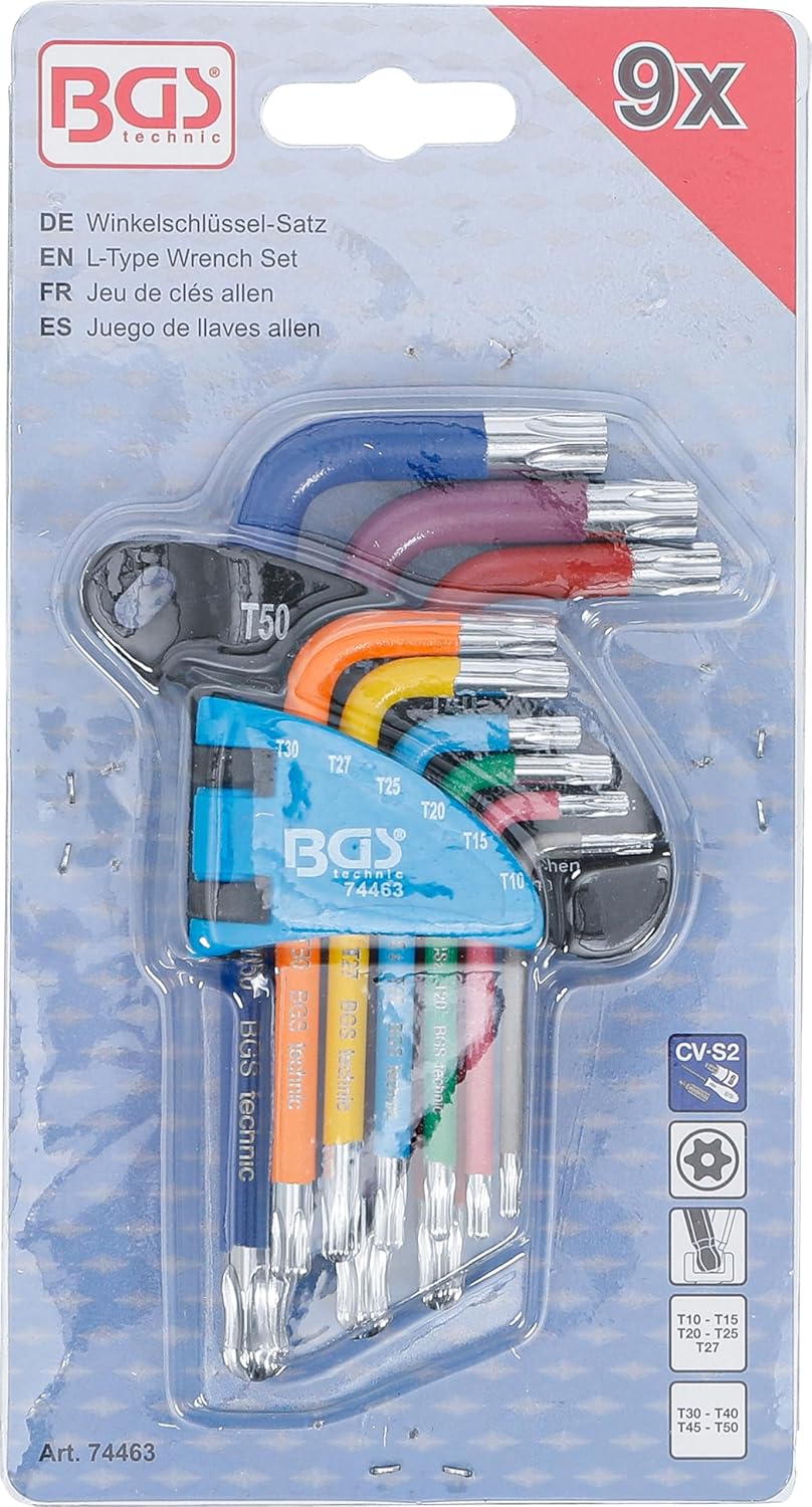 BGS 74463 | Winkelschlüssel-Satz | Multicolour | kurz | T-Profil (für Torx) mit Bohrung und Kugelkop