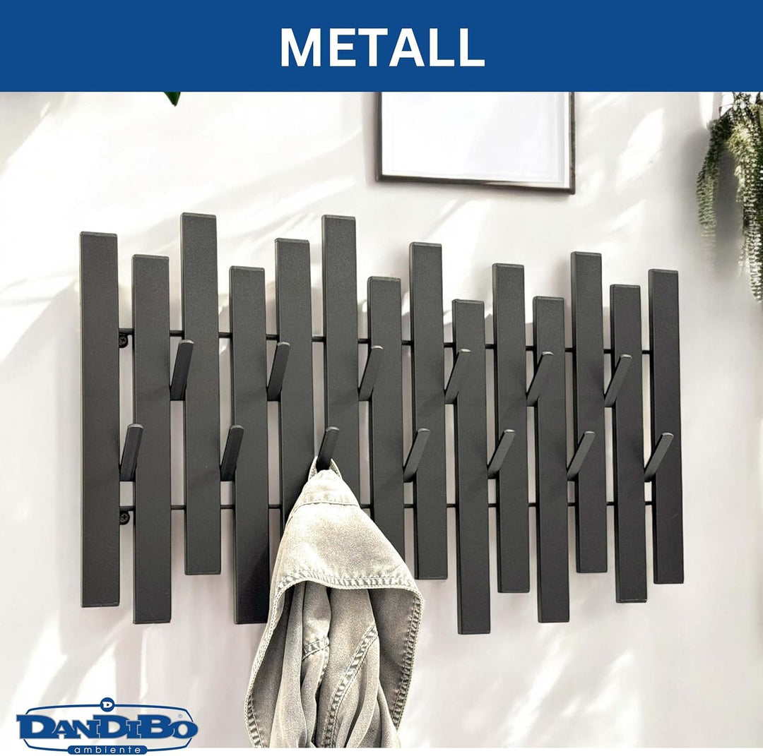 DanDiBo Wandgarderobe Schwarz Metall Modern 96637 Garderobe Wand mit Haken Garderobenleiste Hakenlei