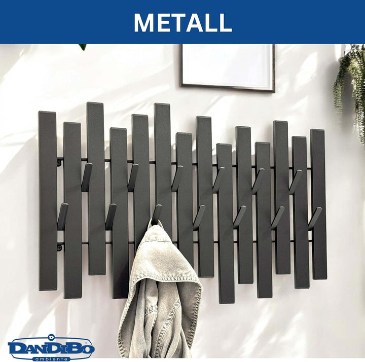 DanDiBo Wandgarderobe Schwarz Metall Modern 96637 Garderobe Wand mit Haken Garderobenleiste Hakenlei