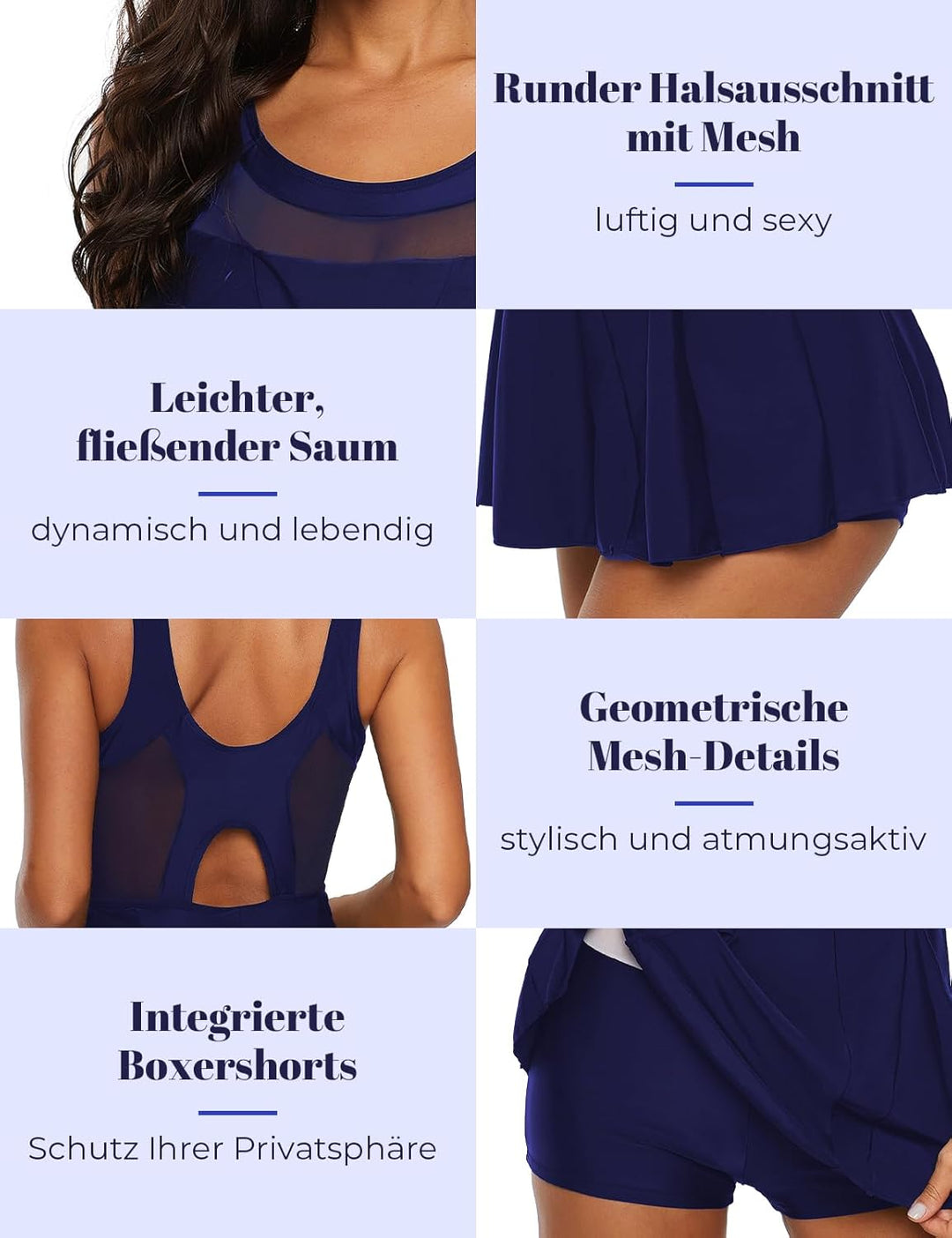 Durio Damen Badeanzug Badekleid Einteilig Tankini Bauchweg Schwimmkleid Schwimmrock Bademode Swimsui