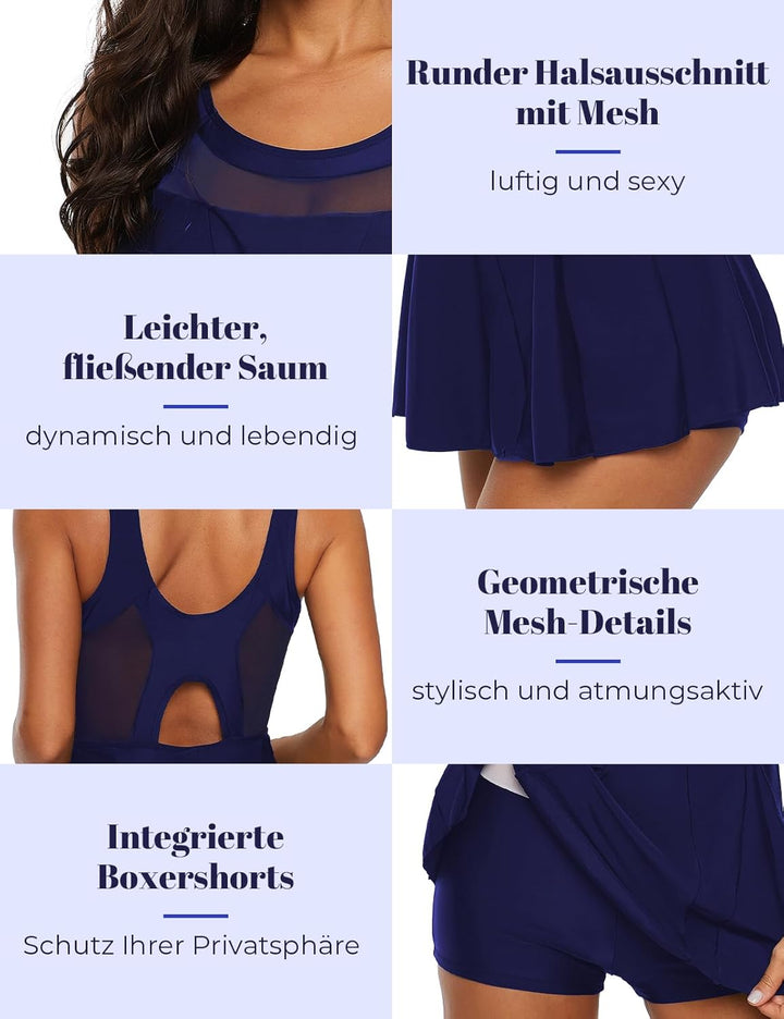 Durio Damen Badeanzug Badekleid Einteilig Tankini Bauchweg Schwimmkleid Schwimmrock Bademode Swimsui