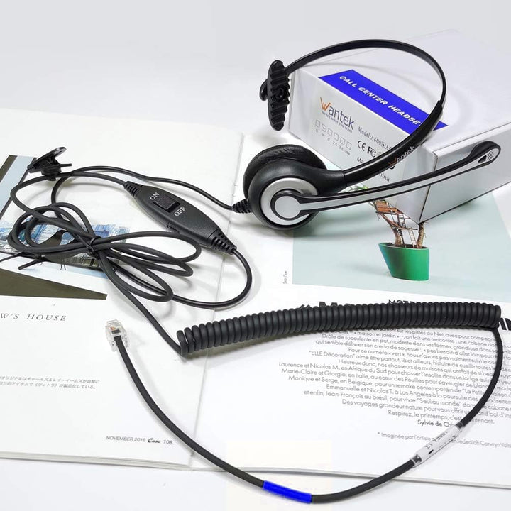 Wantek RJ9 Telefon Headset mit Mikrofon Noise Cancelling & Lautstärkeregler, Festnetztelefon Kopfhör