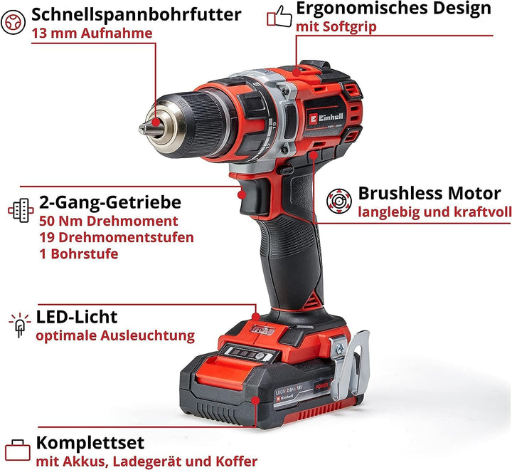 Einhell Professional Akku-Bohrschrauber TP-CD 18/50 Li BL Kit Power X-Change (18 V, Brushless, 50 Nm