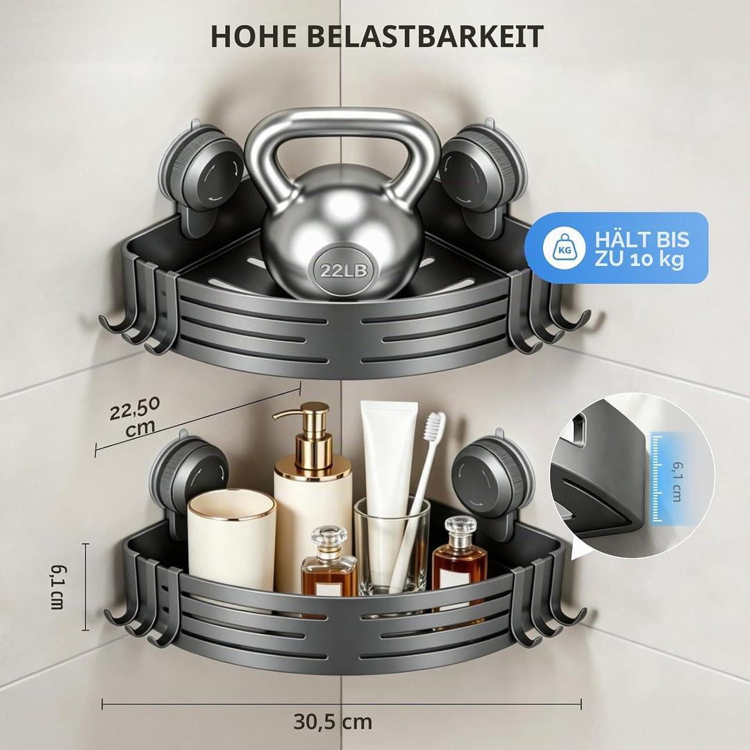 Lekesky Duschablage Ohne Bohren Ecke, Saugnäpfe mit Drehverschluss, Aluminium & Rostfrei, Abnehmbar